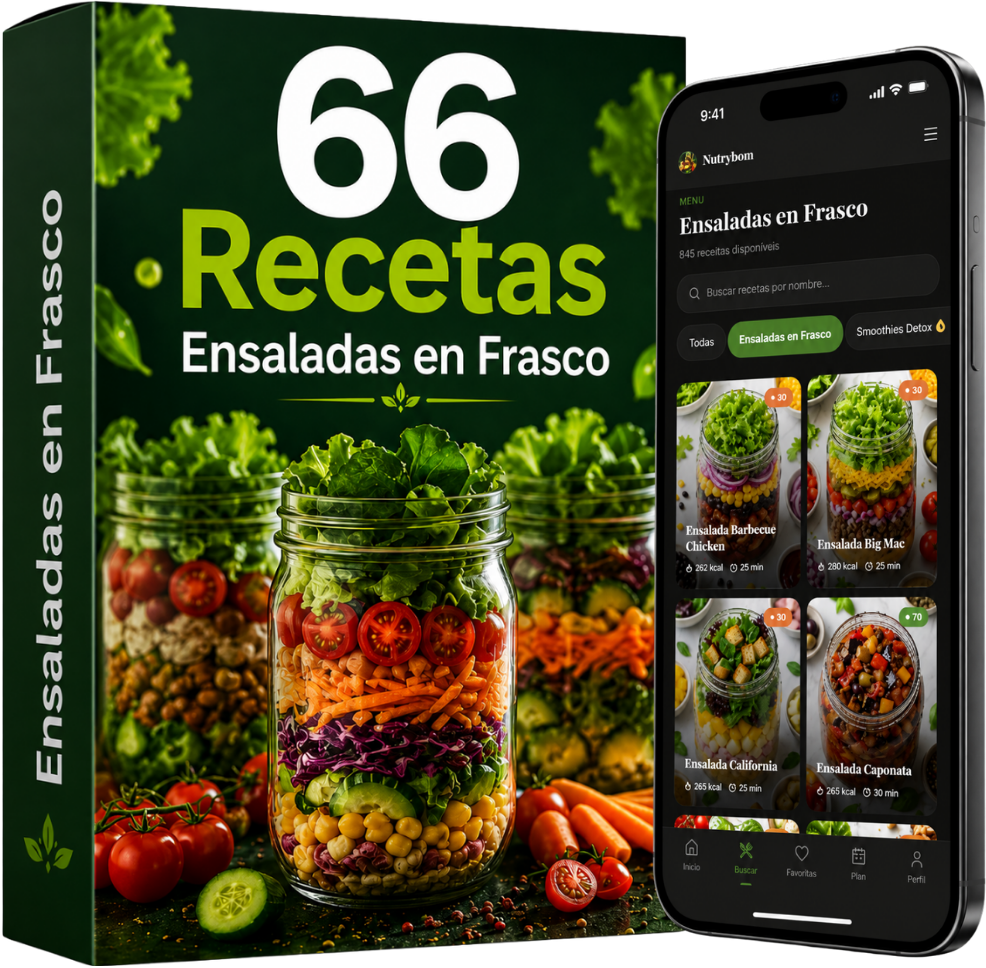 App Ensaladas en Frasco en el celular, la tablet y la caja del producto
